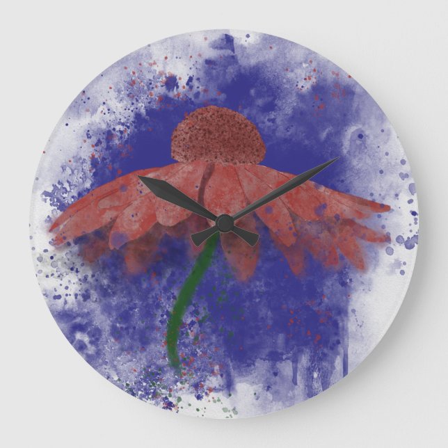 Watercolor Coneflower Large Clock (Front)