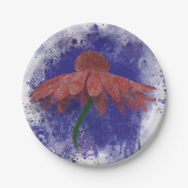 Watercolor Coneflower Paper Plate (Front)