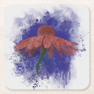 Watercolor Coneflower Square Paper Coaster