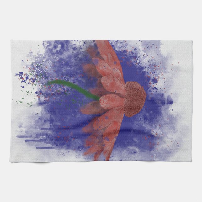 Watercolor Coneflower Tea Towel (Horizontal)