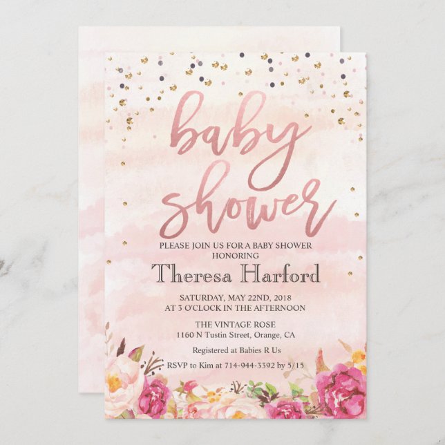 Watercolor Confetti Baby Shower Invitation (Front/Back)