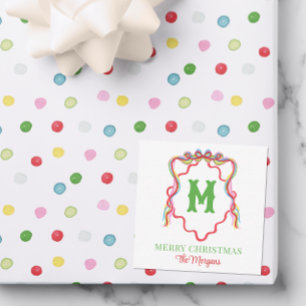 Watercolor Confetti Christmas Bow Monogram Crest Card