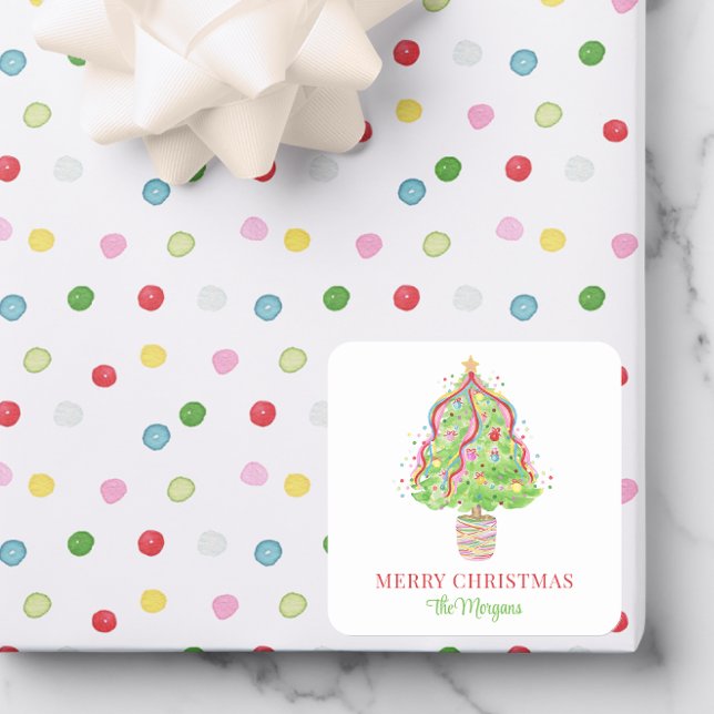 Watercolor Confetti Christmas Tree Square Sticker (Creator Uploaded)