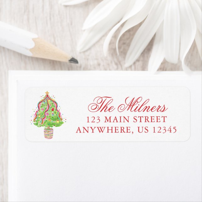 Watercolor Confetti Christmas Trees Address (Insitu)