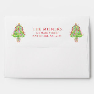 Watercolor Confetti Christmas Trees Address Envelope