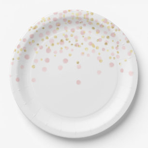 Watercolor Confetti Elegant Pink Gold Chic Her Paper Plate