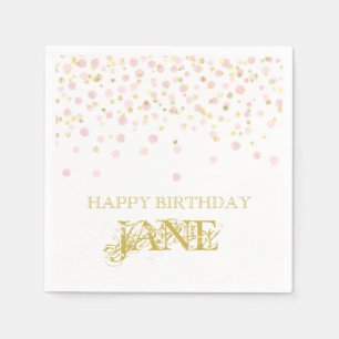 Watercolor Confetti Happy Birthday Name Elegant Napkin