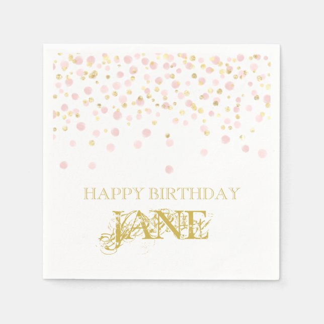 Watercolor Confetti Happy Birthday Name Elegant Napkin (Front)