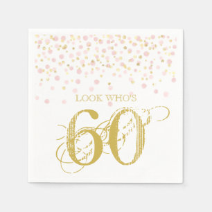 Watercolor Confetti Look Who's 60 Elegant Birthday Napkin