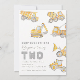 Watercolor Construction 2nd Birthday Invitation