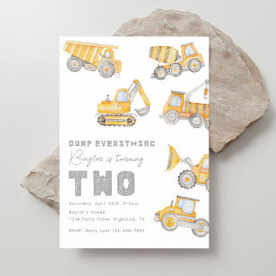 Watercolor Construction 2nd Birthday Invitation