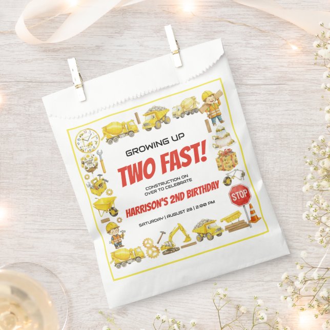Watercolor Construction 2nd Birthday Party  Favour Bags (Clipped)