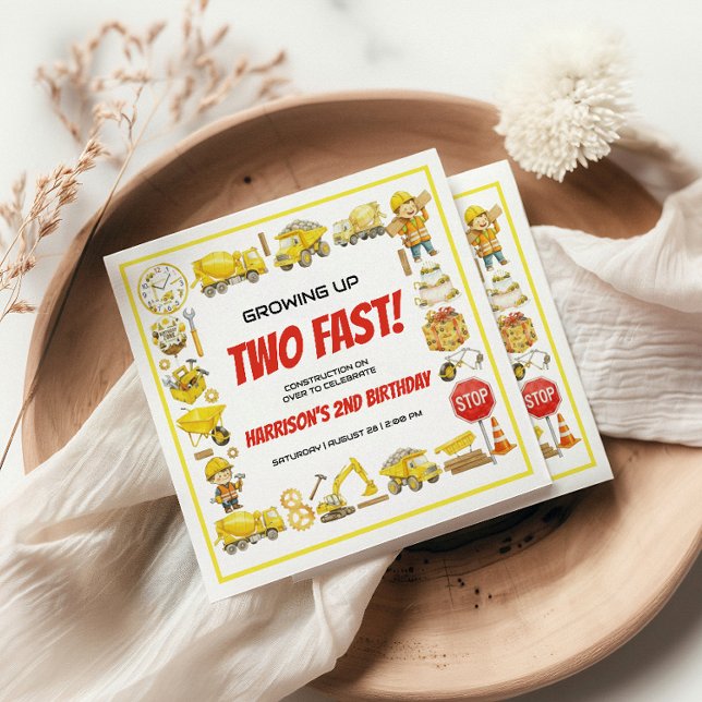 Watercolor Construction 2nd Birthday Party  Napkin (Watercolor Construction 2nd Birthday Party napkins
)