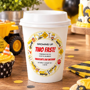 Watercolor Construction 2nd Birthday Party  Paper Cups