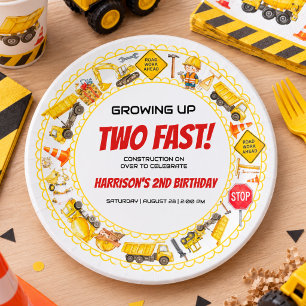 Watercolor Construction 2nd Birthday Party  Paper Plate