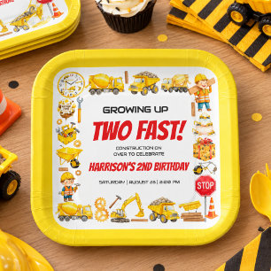 Watercolor Construction 2nd Birthday Party Paper Plate