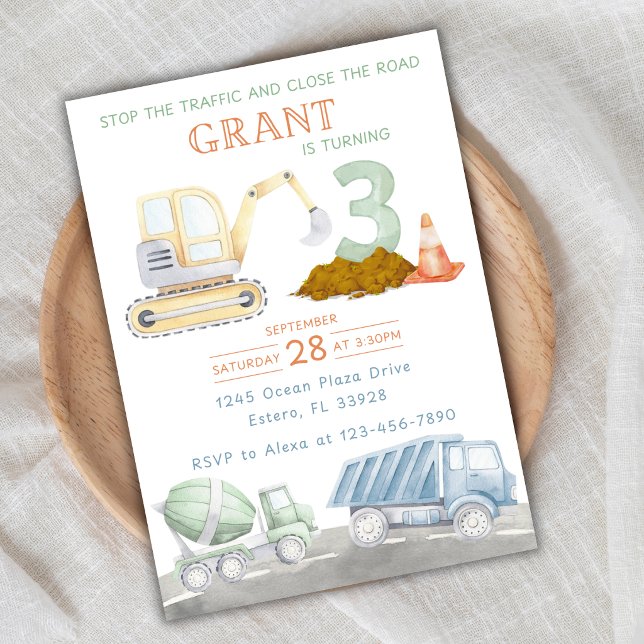 Watercolor Construction Birthday Invitation (Creator Uploaded)