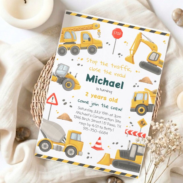 Watercolor Construction Birthday Party  Invitation (Creator Uploaded)