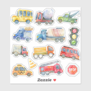 Watercolor construction cars sticker pack