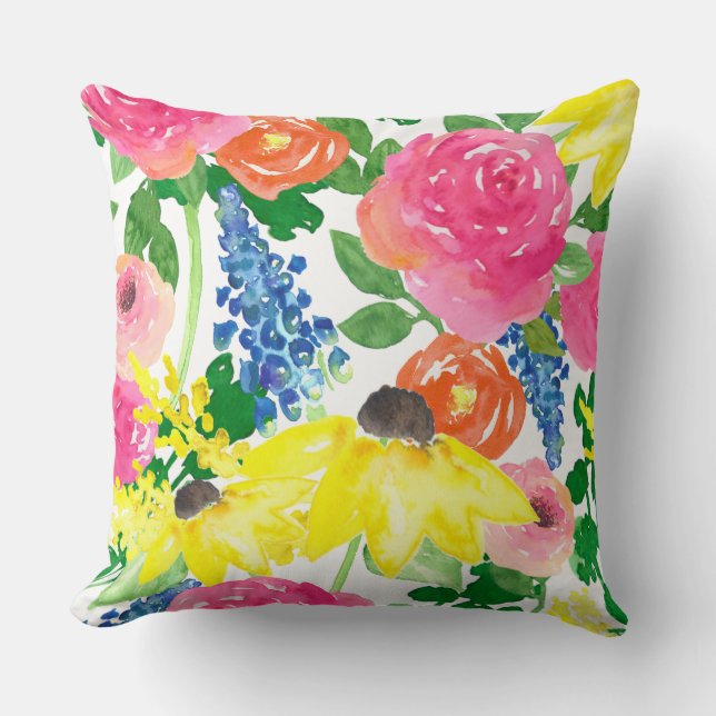 Watercolor contemporary floral cushion (Front)