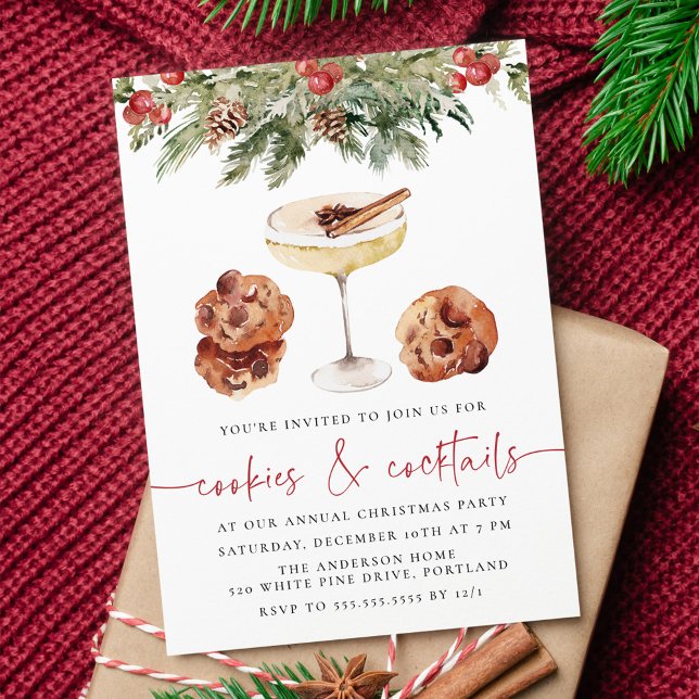Watercolor Cookies and Cocktails Holiday Party Invitation (Creator Uploaded)