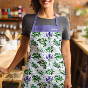Watercolor Cooking Herbs and Lavender Pattern Apron