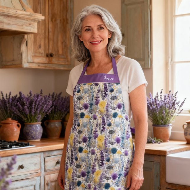 Watercolor Cooking Herbs and Lavender Pattern Apron (Creator Uploaded)