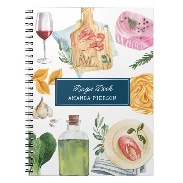 Watercolor Cooking Personalised Name Recipe Book (Front)