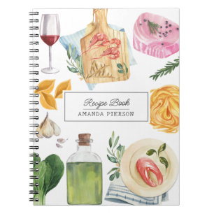 Watercolor Cooking Personalised Name Recipe Book