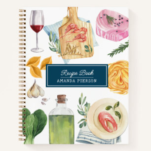 Watercolor Cooking Personalized Name Recipe Book