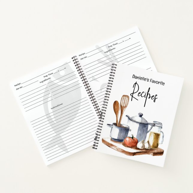 Watercolor cooking theme personalised recipe notebook (Inside)