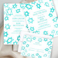 Watercolor Cool Aqua Star of David Bar Bat Mitzvah