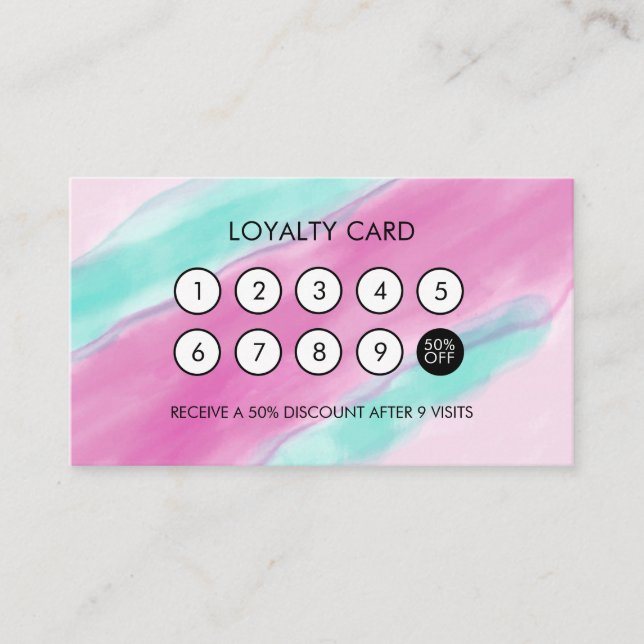 Watercolor Cool Elegant Loyalty Discount Card (Front)