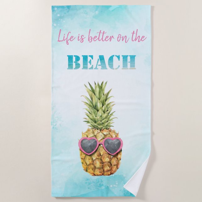 Watercolor Cool Pineapple  Beach Towel (Front)