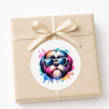 Watercolor Cool Shih Tzu Dog Wearing Sunglasses