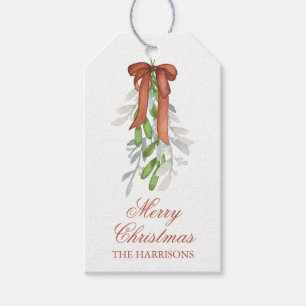Watercolor Copper Bow Ribbon Garland Christmas Gift Tags