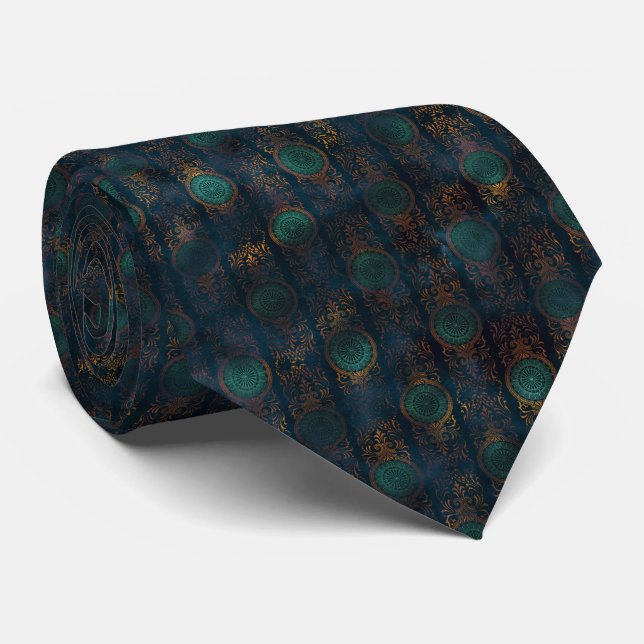 Watercolor Copper Patina Damask Pattern Tie (Rolled)