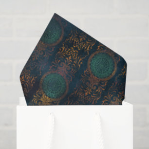 Watercolor Copper Patina Damask Pattern  Tissue Paper