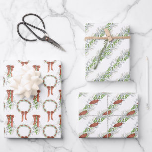 Watercolor Copper Ribbon Wreath Christmas Garland Wrapping Paper Sheet