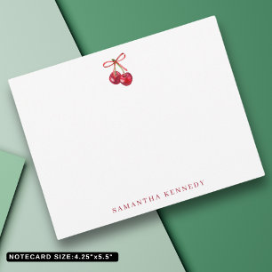 Watercolor Coquette Bow And Cherries Personalised Card