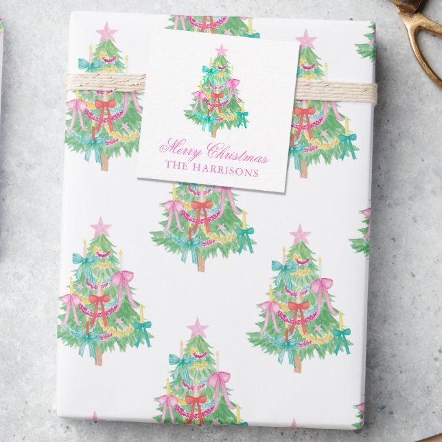 Watercolor Coquette Bow Christmas Tree Enclosure Card (Creator Uploaded)