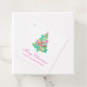 Watercolor Coquette Bow Christmas Tree Favour Tags
