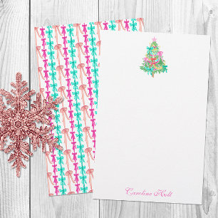 Watercolor Coquette Bow Christmas Tree Personalise Stationery