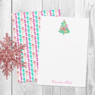 Watercolor Coquette Bow Christmas Tree Personalise Thank You Card