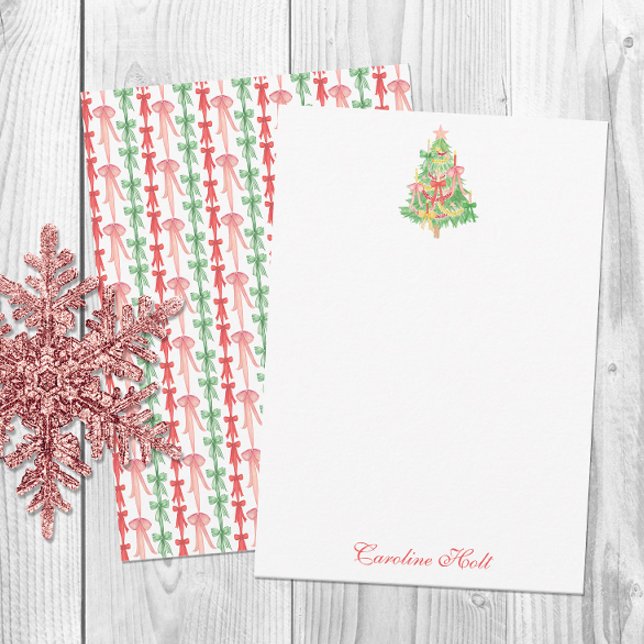 Watercolor Coquette Bow Christmas Tree Personalise Thank You Card (Creator Uploaded)