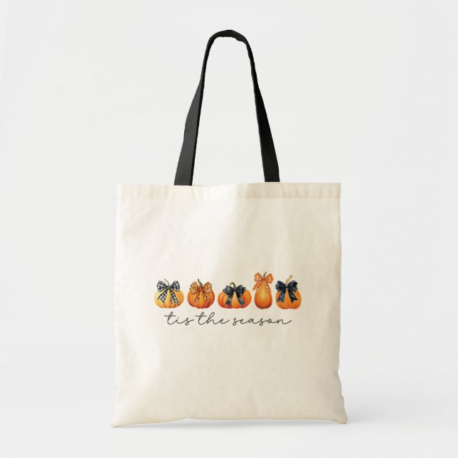 Watercolor Coquette Bow Pumpkin Fall Thanksgiving Tote Bag (Front)