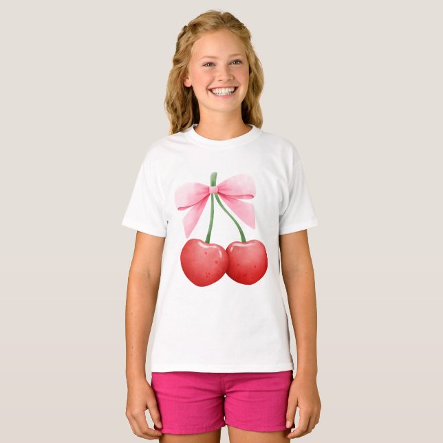 Watercolor Coquette Cherries  T-Shirt (Front Full)