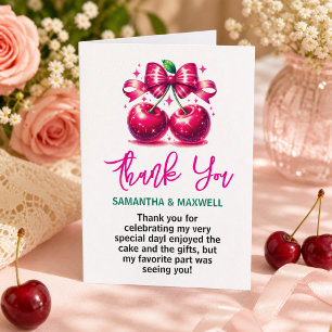 Watercolor Coquette Cherry 1st Birthday Party Thank You Card