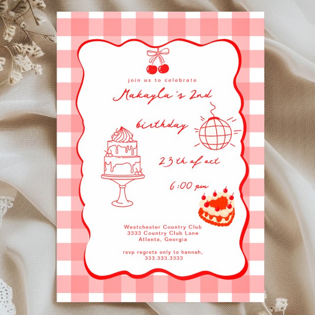 Watercolor Coquette Cherry 2nd Birthday Invitation (Creator Uploaded)