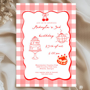 Watercolor Coquette Cherry 3rd Sweet Birthday Invitation